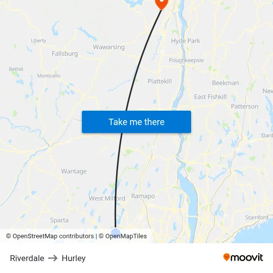 Riverdale to Hurley map