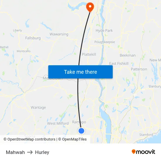 Mahwah to Hurley map