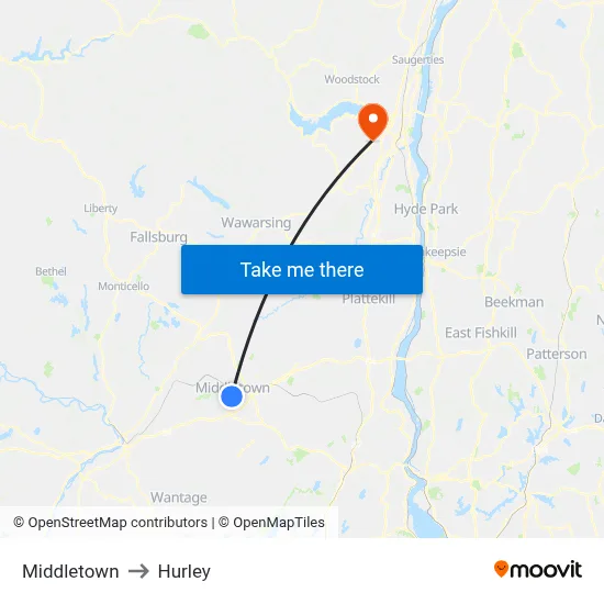 Middletown to Hurley map