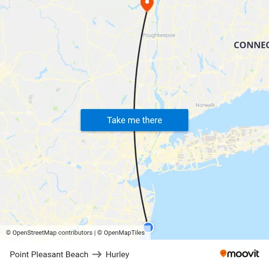 Point Pleasant Beach to Hurley map