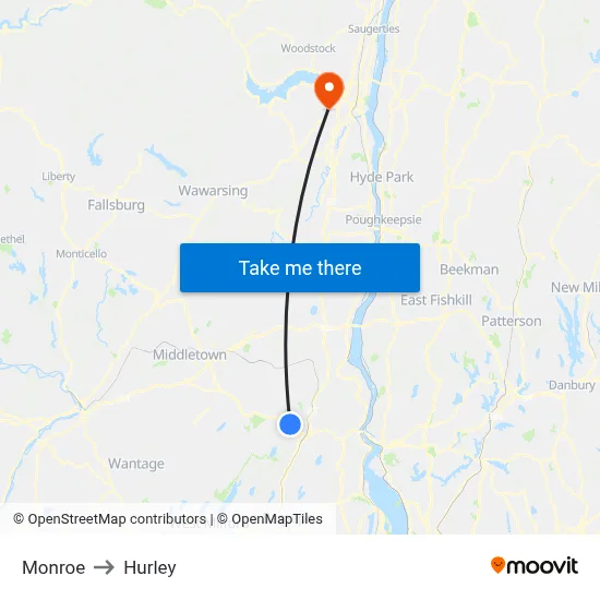 Monroe to Hurley map