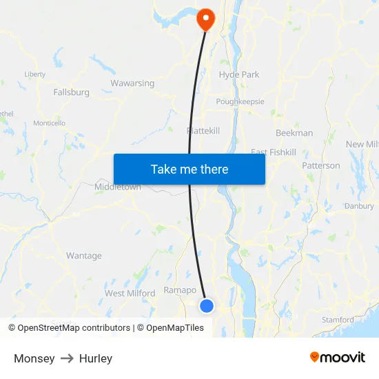 Monsey to Hurley map