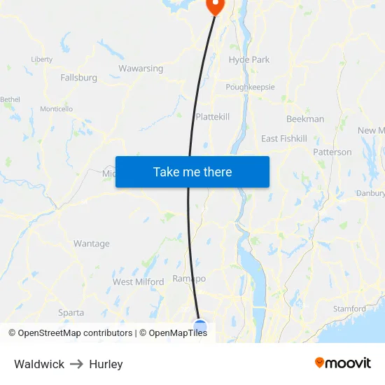 Waldwick to Hurley map