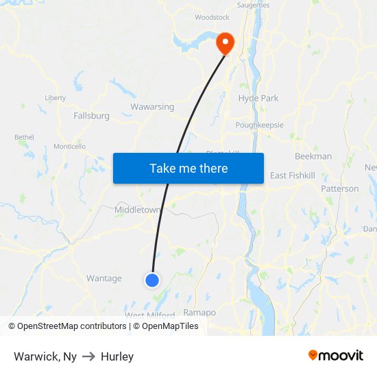 Warwick, Ny to Hurley map