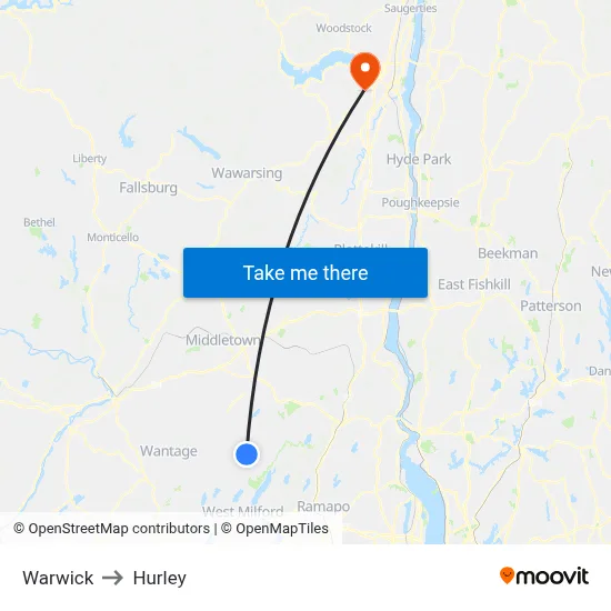 Warwick to Hurley map