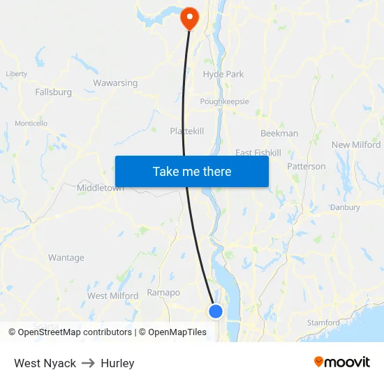 West Nyack to Hurley map