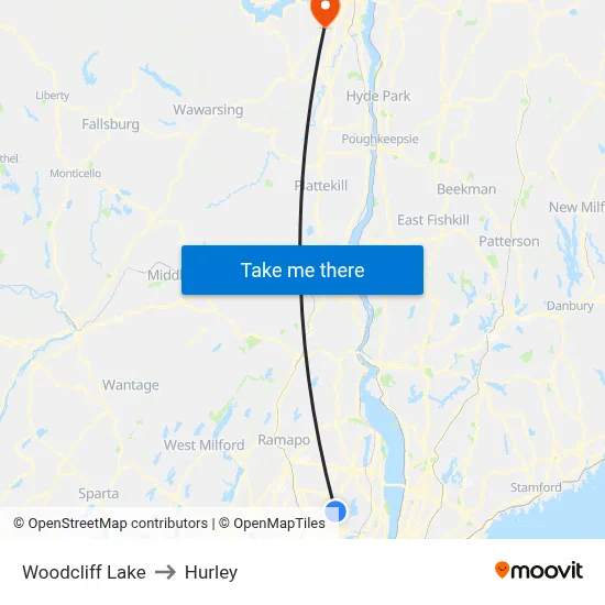 Woodcliff Lake to Hurley map