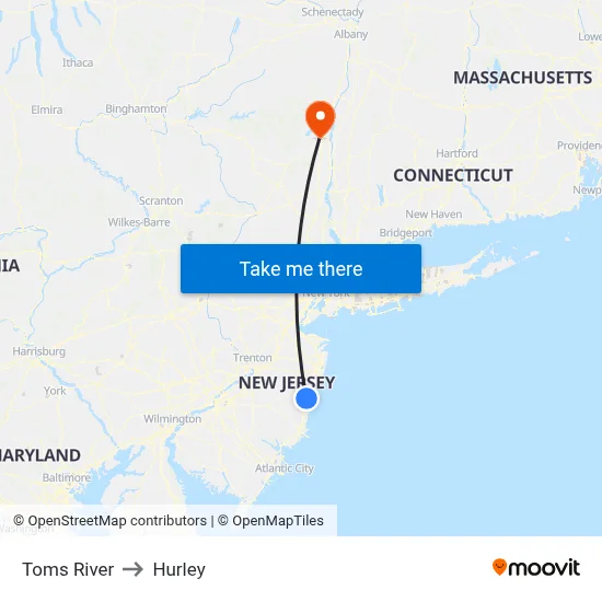 Toms River to Hurley map