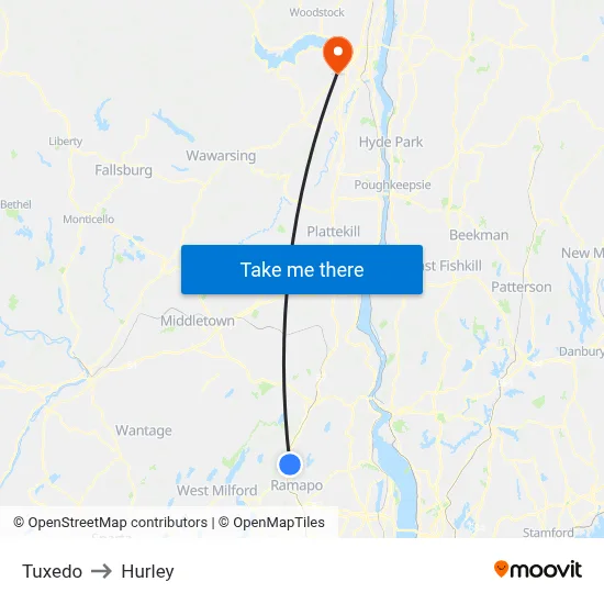 Tuxedo to Hurley map