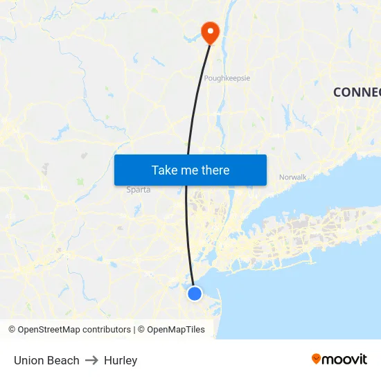 Union Beach to Hurley map