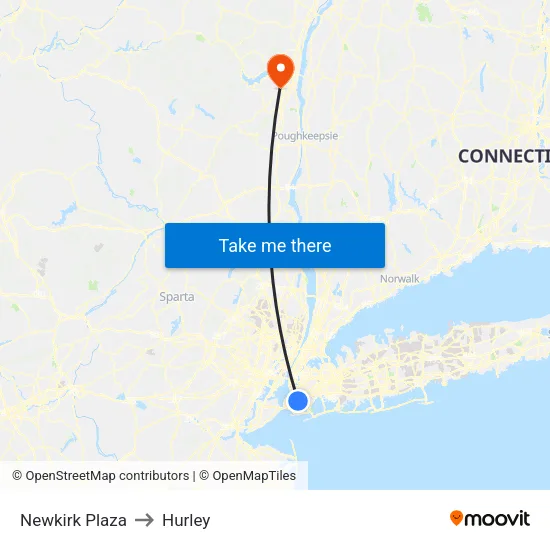 Newkirk Plaza to Hurley map