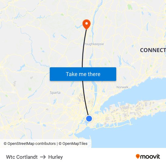 Wtc Cortlandt to Hurley map