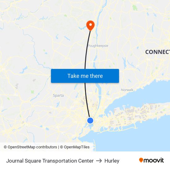 Journal Square Transportation Center to Hurley map