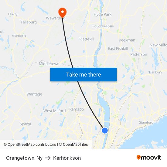 Orangetown, Ny to Kerhonkson map
