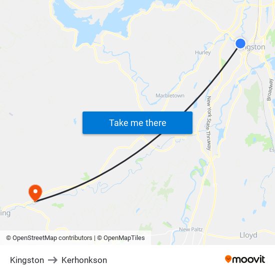 Kingston to Kerhonkson map