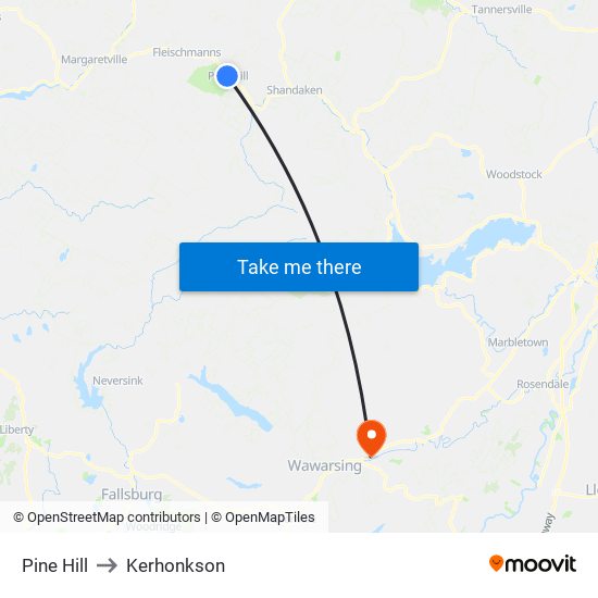 Pine Hill to Kerhonkson map