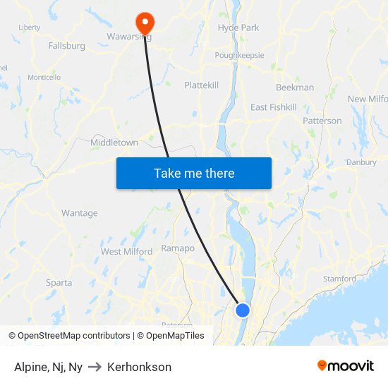 Alpine, Nj, Ny to Kerhonkson map