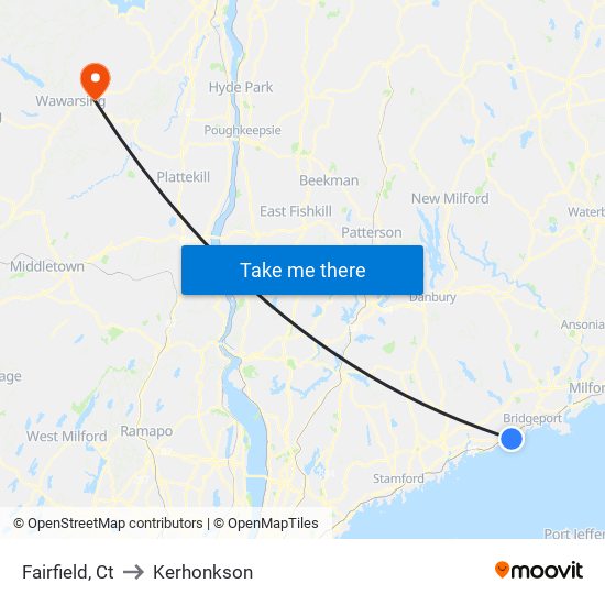 Fairfield, Ct to Kerhonkson map