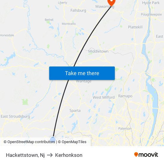 Hackettstown, Nj to Kerhonkson map
