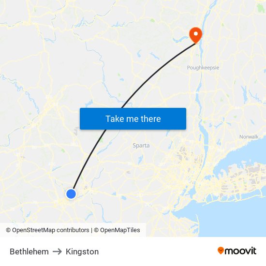 Bethlehem to Kingston map