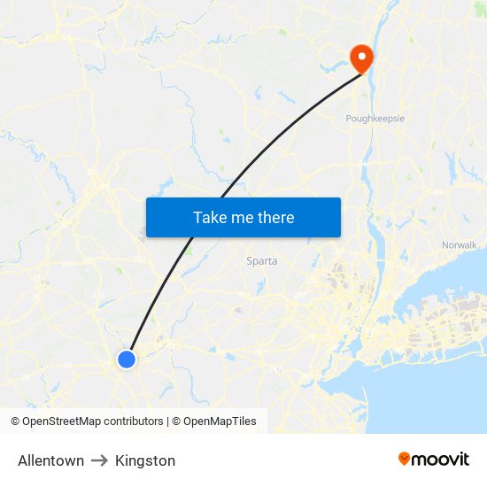 Allentown to Kingston map