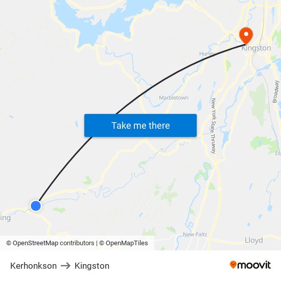 Kerhonkson to Kingston map