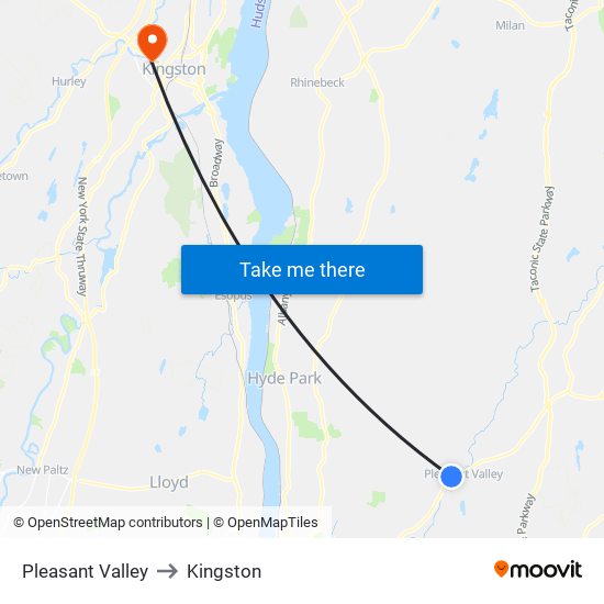 Pleasant Valley to Kingston map