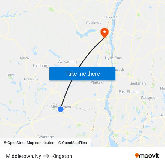 Middletown, Ny to Kingston map