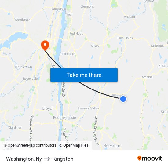 Washington, Ny to Kingston map