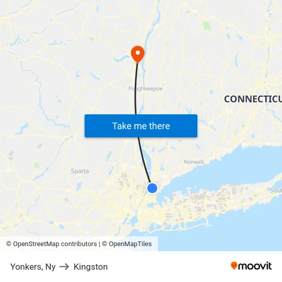 Yonkers to Kingston map