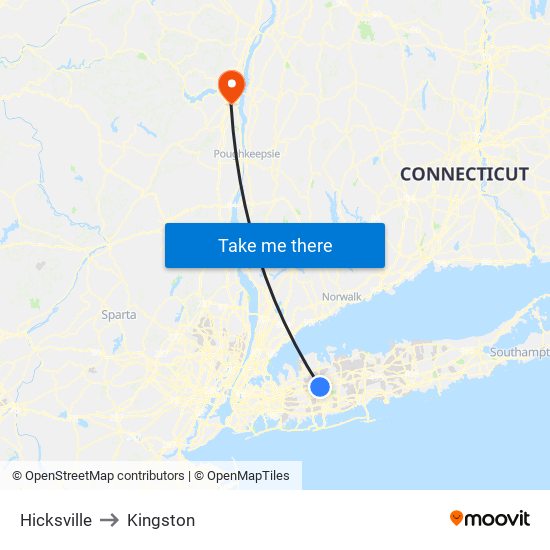 Hicksville to Kingston map