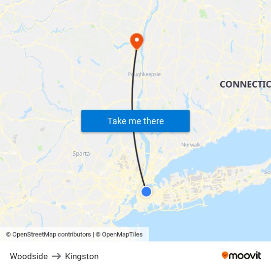Woodside to Kingston map