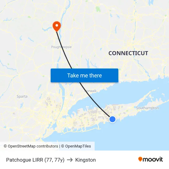 Patchogue LIRR (77, 77y) to Kingston map