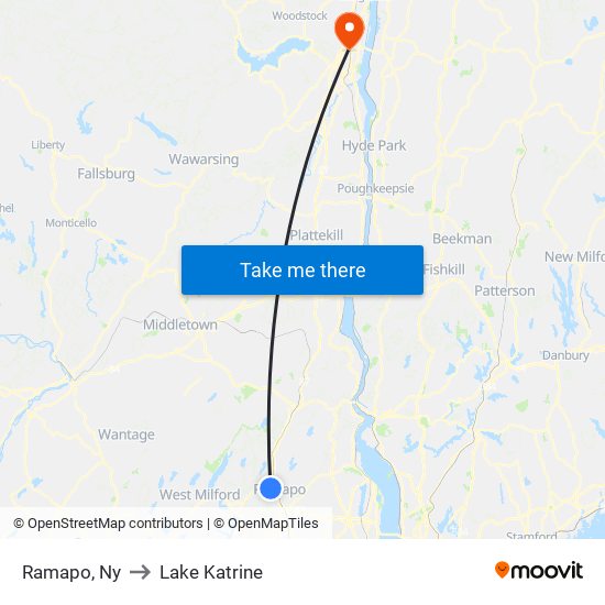 Ramapo, Ny to Lake Katrine map