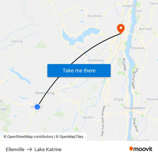 Ellenville to Lake Katrine map