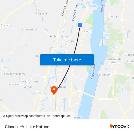 Glasco to Lake Katrine map