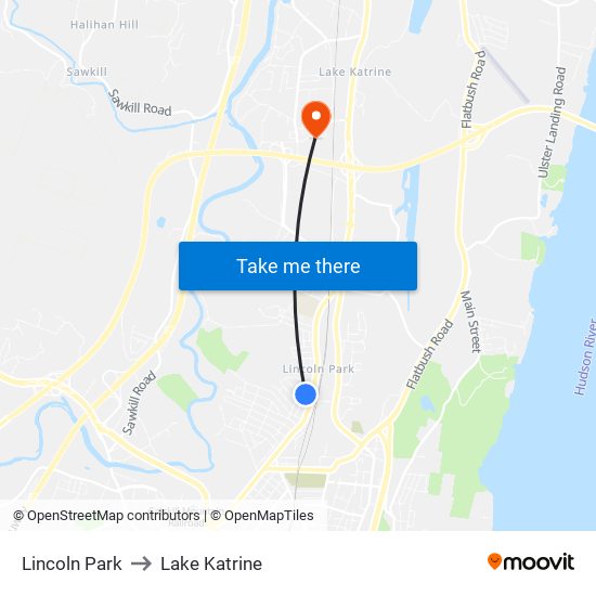 Lincoln Park to Lake Katrine map