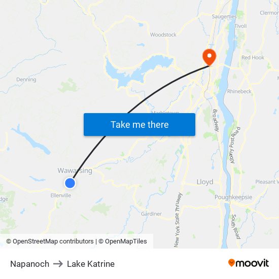 Napanoch to Lake Katrine map