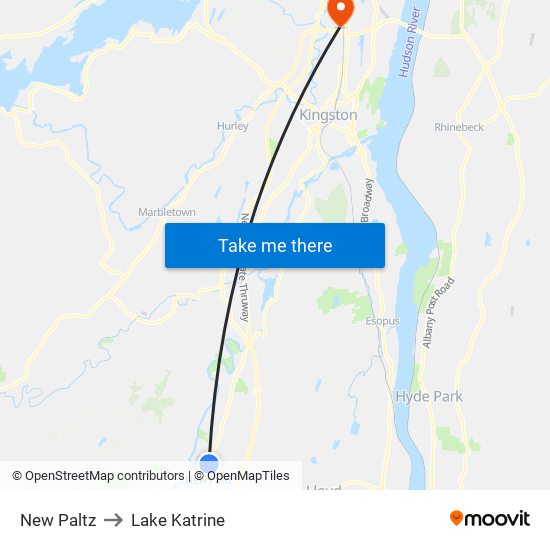 New Paltz to Lake Katrine map