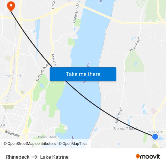 Rhinebeck to Lake Katrine map