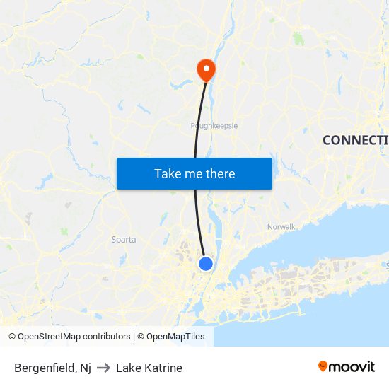 Bergenfield, Nj to Lake Katrine map