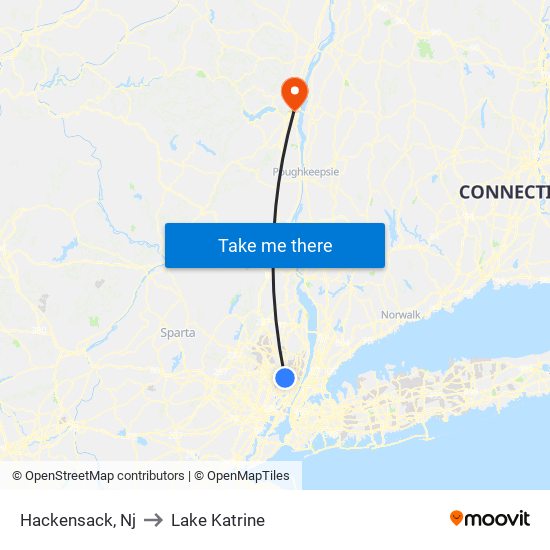 Hackensack, Nj to Lake Katrine map