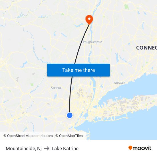 Mountainside, Nj to Lake Katrine map