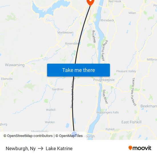 Newburgh, Ny to Lake Katrine map