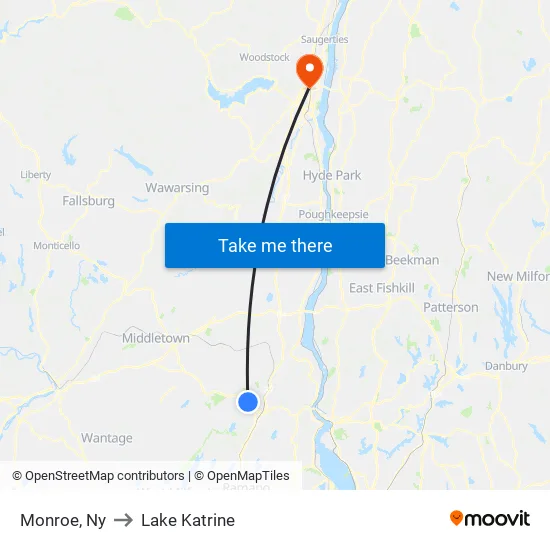Monroe to Lake Katrine map