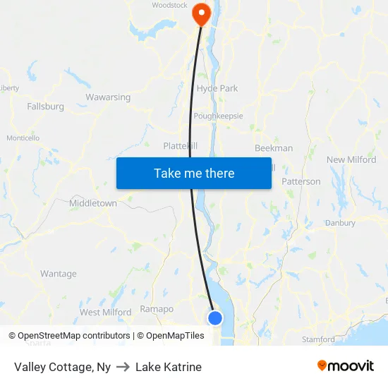 Valley Cottage to Lake Katrine map
