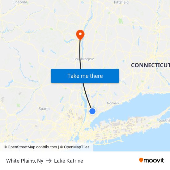 White Plains, Ny to Lake Katrine map