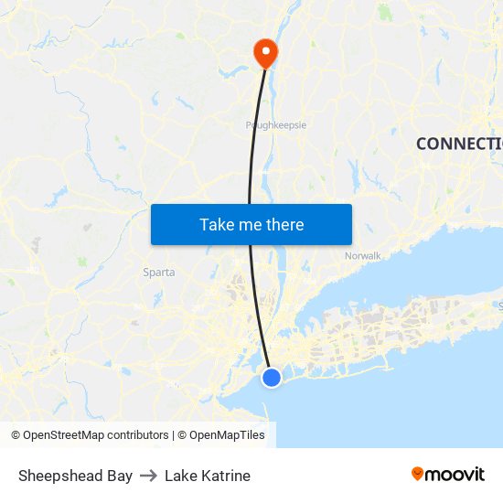 Sheepshead Bay to Lake Katrine map