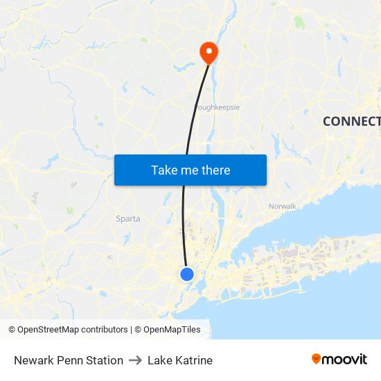 Newark Penn Station to Lake Katrine map