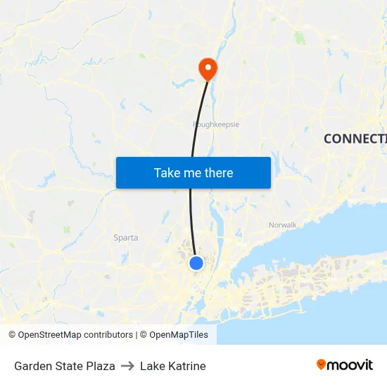 Garden State Plaza to Lake Katrine map
